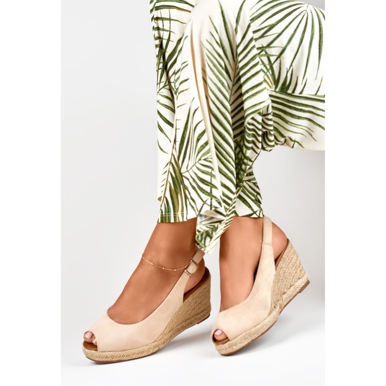 Espadrillas da donna con zeppa in camoscio beige 1