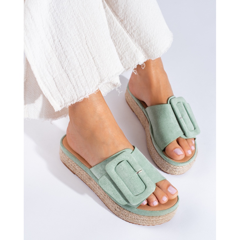 Espadrillas in camoscio color menta scivolano sulla piattaforma Shelovet verde 1