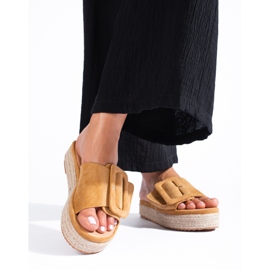 Ciabatte espadrillas Shelovet in camoscio color cammello beige 2