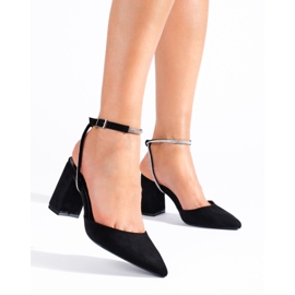 Décolleté con tacco aperto in camoscio nero di Shelovet 1