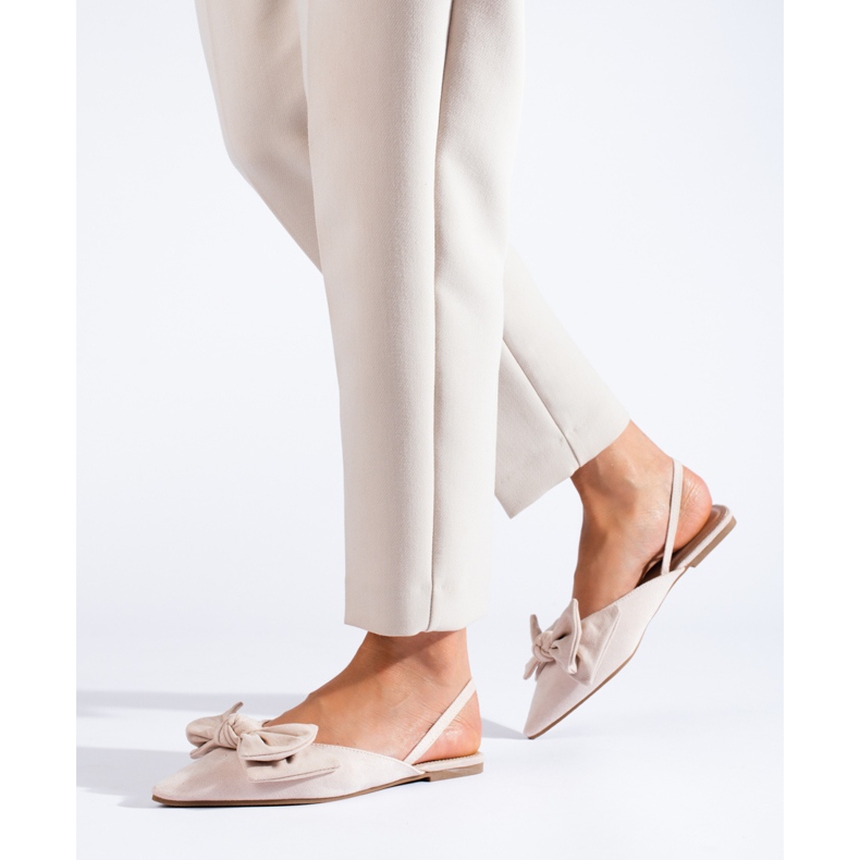 Ballerine in camoscio beige con fiocco di Shelovet 1