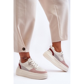 FJ1 Scarpe sportive da donna su una massiccia piattaforma Gemma bianca e rosa bianco 2
