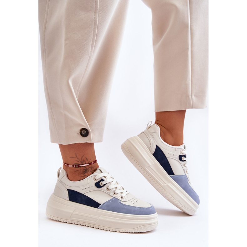 FJ1 Scarpe sportive da donna su una massiccia piattaforma Gemma bianca e blu 1