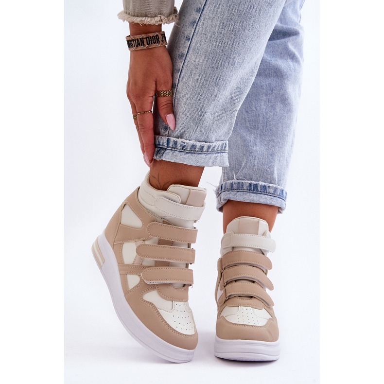PE1 Sneakers Alte Con Zeppa Nascosta Da Donna Beige Inari 1