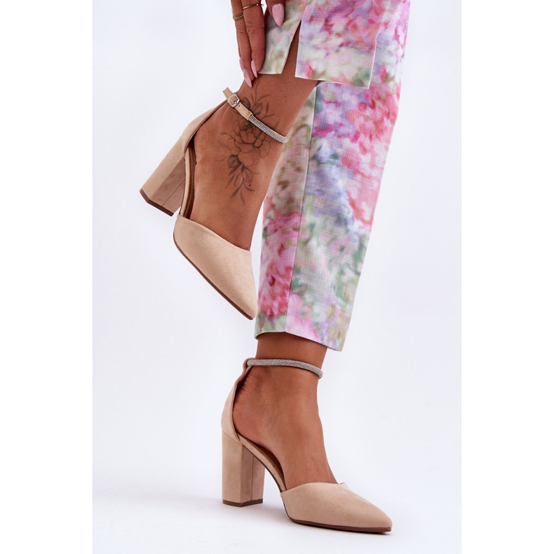 Décolleté In Camoscio Con Zirconi Beige Diamante 1