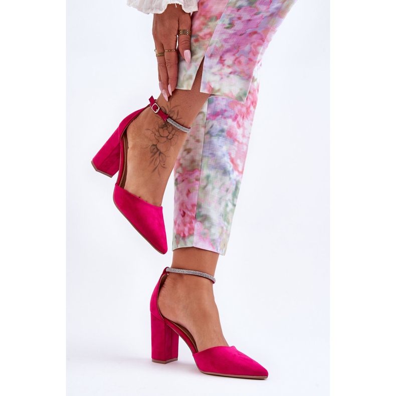 Décolleté In Camoscio Con Zirconi Fucsia Diamante rosa 1