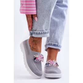 PM1 Sneakers Slip-On Da Donna Con Pietre Grigio Semplice 1