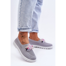 PM1 Sneakers Slip-On Da Donna Con Pietre Grigio Semplice 2
