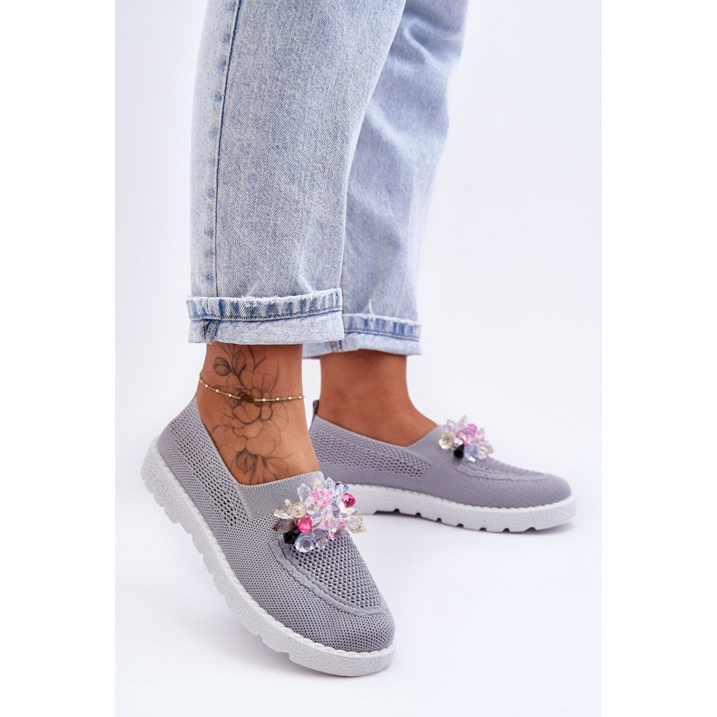 PM1 Sneakers Slip-On Da Donna Con Pietre Grigio Semplice 2