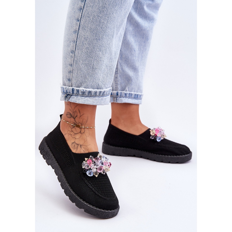 PM1 Sneakers Slip-on Da Donna Con Pietre Nere Semplice nero 1