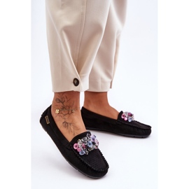 PM1 Mocassini Alla Moda In Pelle Scamosciata Con Ornamenti Delima Nero 1