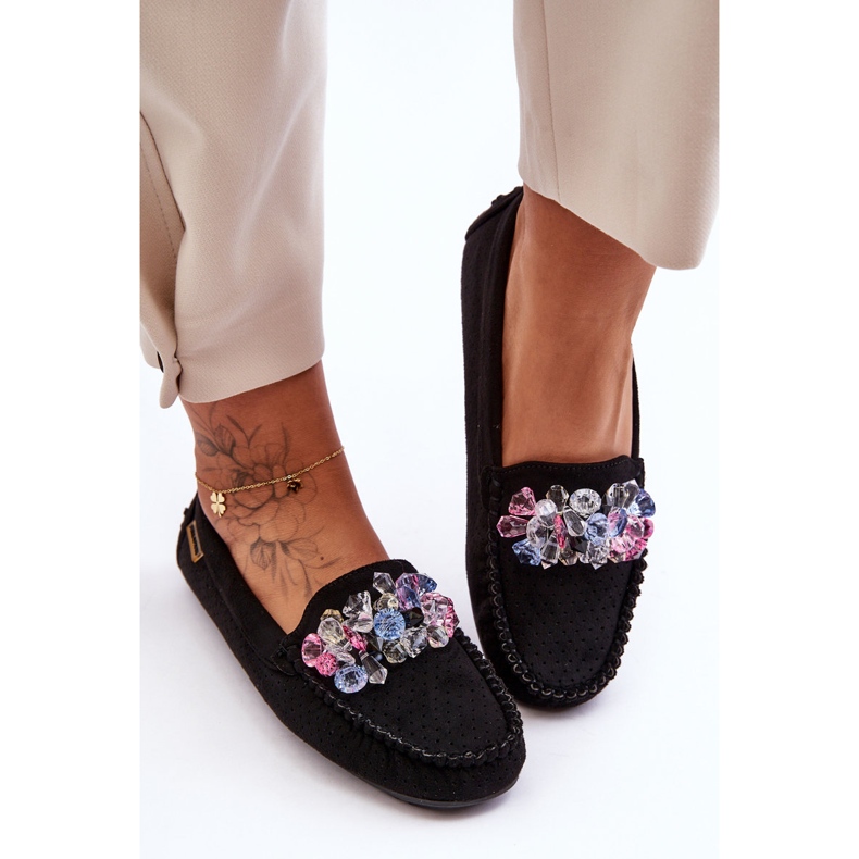 PM1 Mocassini Alla Moda In Pelle Scamosciata Con Ornamenti Delima Nero 2