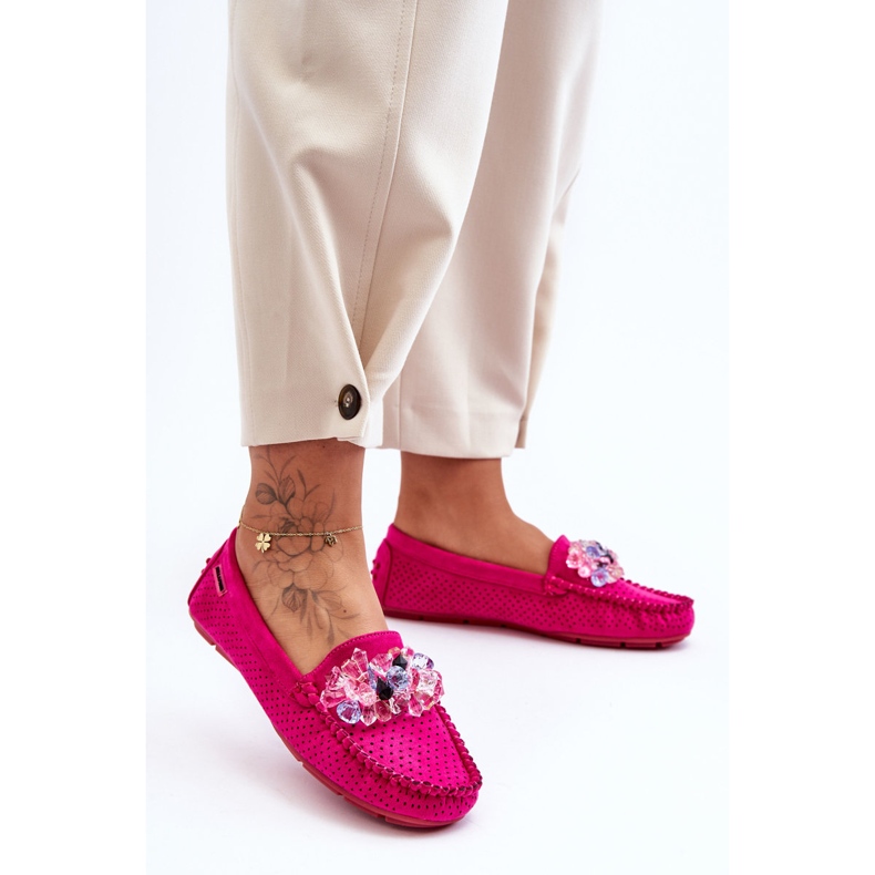 PM1 Mocassino alla moda in camoscio con decorazioni fucsia delima rosa 1