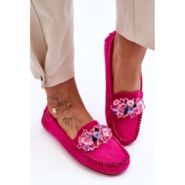 PM1 Mocassino alla moda in camoscio con decorazioni fucsia delima rosa 2