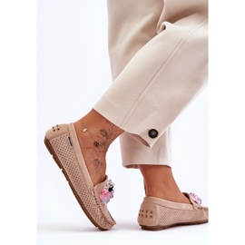 PM1 Mocassini Alla Moda In Pelle Scamosciata Con Ornamenti Delima Beige 2