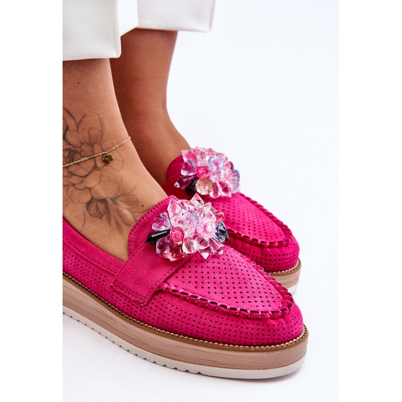 PM1 Mocassini Platform Donna Con Pietre Fucsia Elonore rosa 2