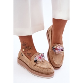 PM1 Mocassini Platform Donna Con Pietre Beige Elonore 1