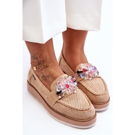 PM1 Mocassini Platform Donna Con Pietre Beige Elonore 2