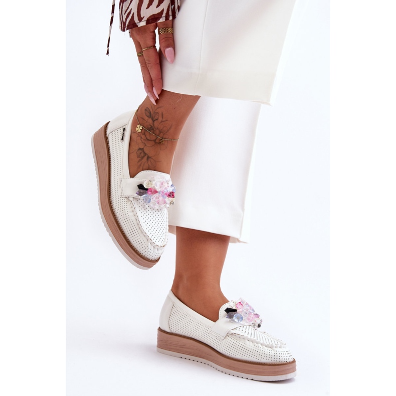 PM1 Mocassini Platform Donna Con Pietre Bianco Elonore 1