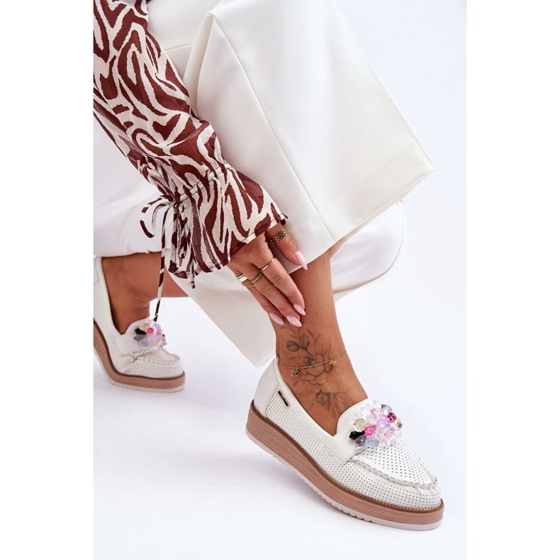 PM1 Mocassini Platform Donna Con Pietre Bianco Elonore 2