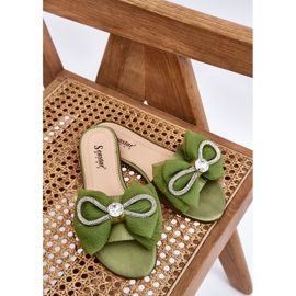 Seastar Infradito da donna con fiocco e zirconi, verdi verde 7