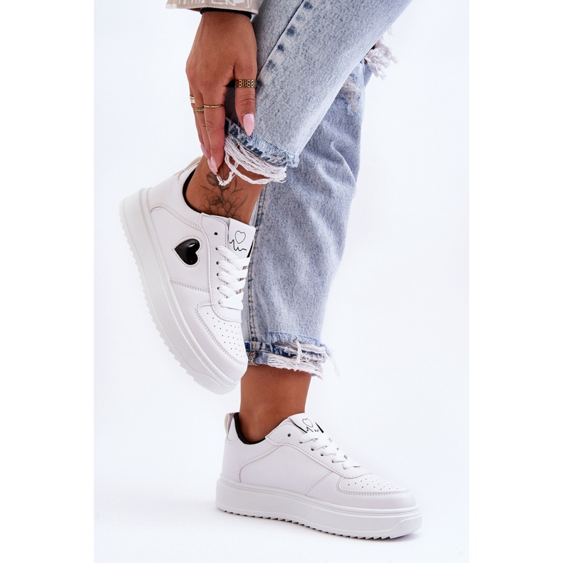 FJ1 Scarpe sportive classiche con cuore in bianco e nero Amore bianca 2