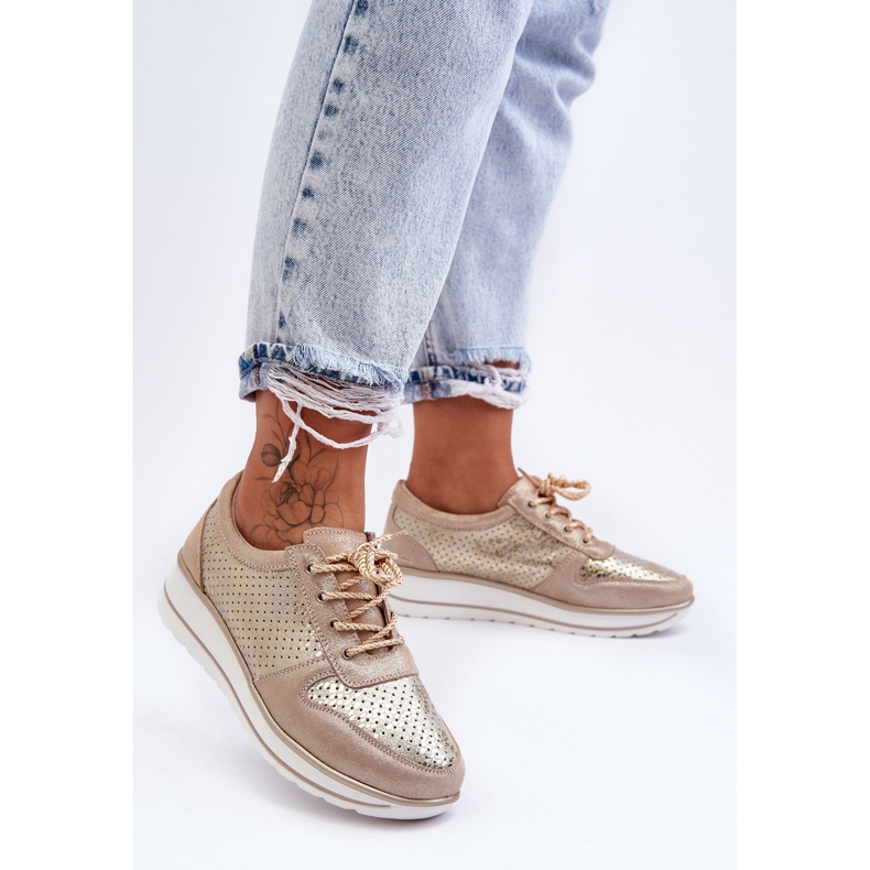 Scarpe Sportive In Pelle Con Traforo S.Barski AL22246 Oro d'oro 1