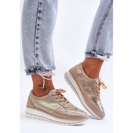 Scarpe Sportive In Pelle Con Traforo S.Barski AL22246 Oro d'oro 2