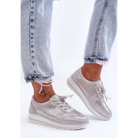 Scarpe Sportive In Pelle Con Traforo S.Barski AL22246 Silver d'argento 1