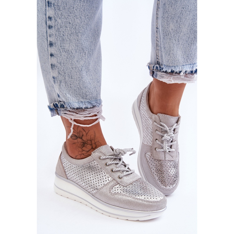Scarpe Sportive In Pelle Con Traforo S.Barski AL22246 Silver argento 2