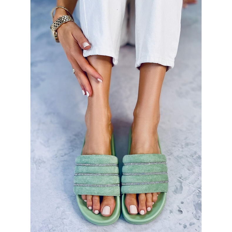 Ciabatte Lynne Green con strass verde 2