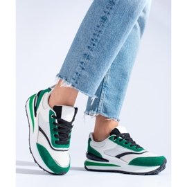 Sneakers bianche e verdi da donna sulla piattaforma Shelovet bianco 2