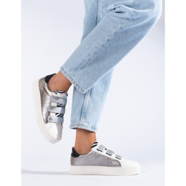 Sneakers con velcro Shelovet da donna argento e bianco 2