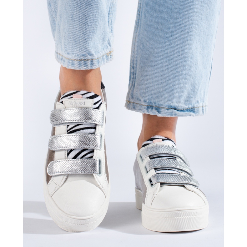 Sneakers con velcro Shelovet da donna argento e bianco d'argento 1