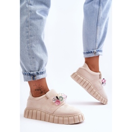 PS1 Scarpe sportive slip-on alla moda con decorazione beige Desire 1