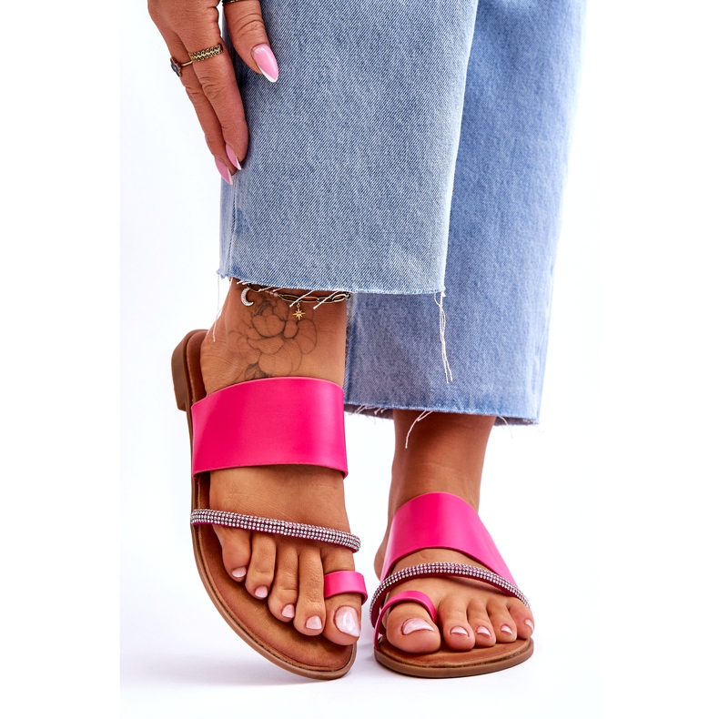 Flip -flip da donna con una striscia fucsia decorativa rosa 1