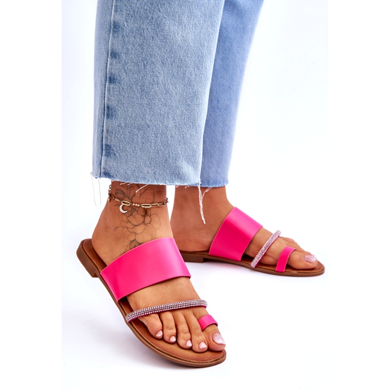 Flip -flip da donna con una striscia fucsia decorativa rosa 3