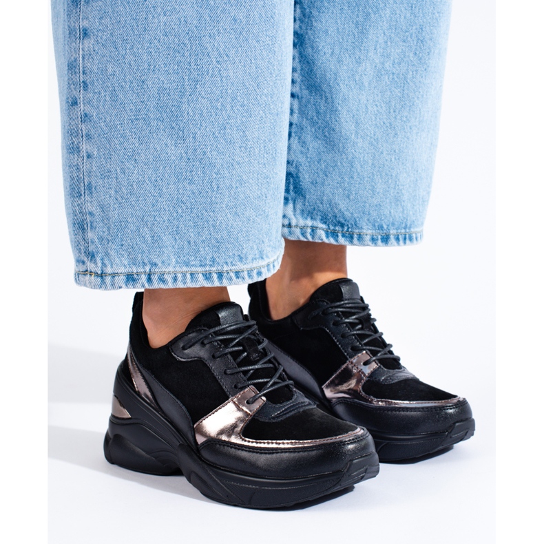 Sneakers da donna in pelle nera Shelovet nero 1