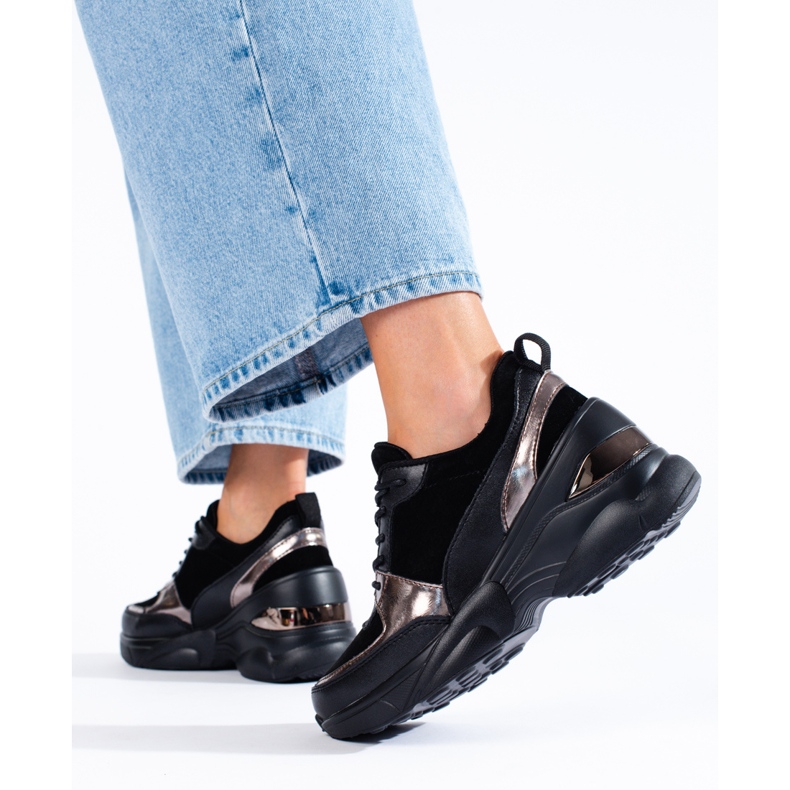 Sneakers da donna in pelle nera Shelovet nero 2