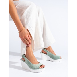 Sandalo con zeppa verde Shelovet da donna 1