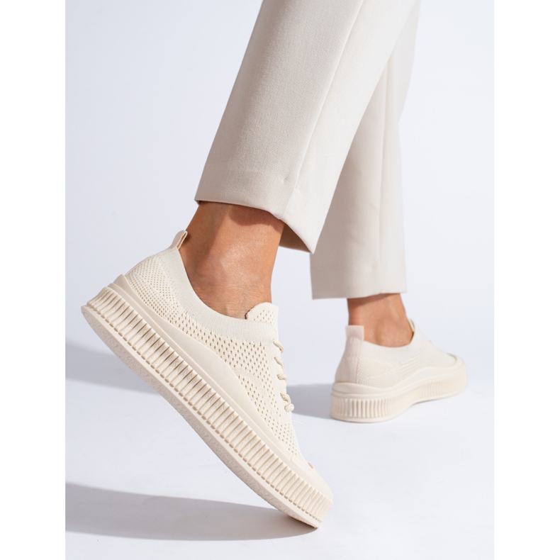 Sneakers da donna in tessuto Shelovet beige 1