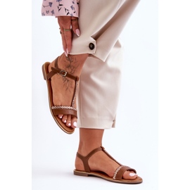 Sandali da donna con zirconi cubici penna marroni marrone 1