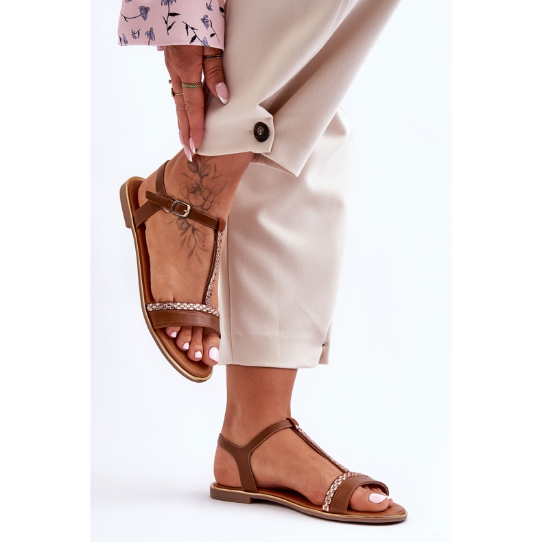 Sandali da donna con zirconi cubici penna marroni marrone 1