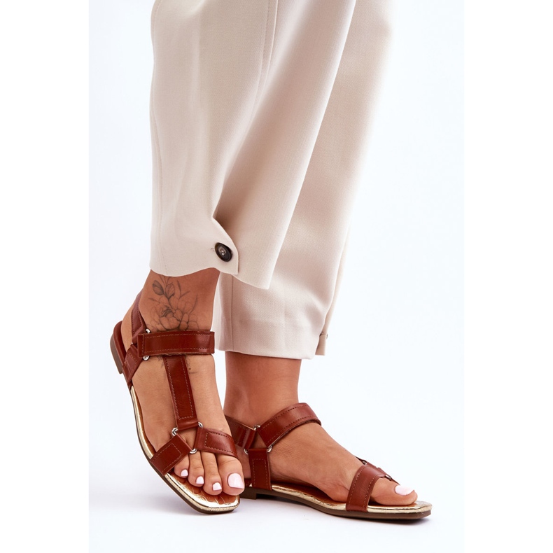 Sandali piatti con velcro da donna Camel Lissa marrone 1
