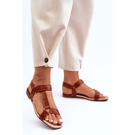 Sandali piatti con velcro da donna Camel Lissa marrone 2