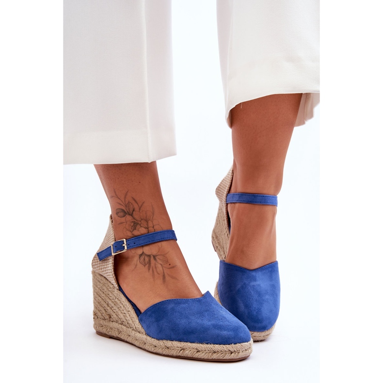 PG1 Sandali Con Zeppa In Pelle Scamosciata Blu Selfoss 2