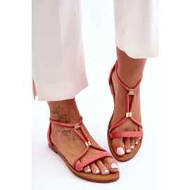 Sandali piatti da donna con cerniera corallo corallo rosso 1
