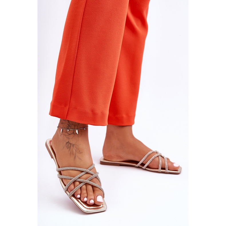 Pantofole Donna Con Righe E Strass Oro Leomi d'oro 1