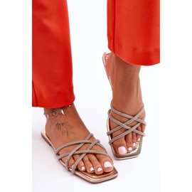 Pantofole Donna Con Righe E Strass Oro Leomi d'oro 2