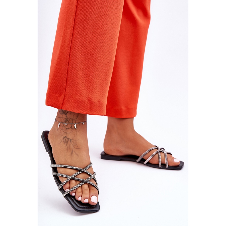 Pantofole Donna Con Righe E Strass Nere Leomi nero 1